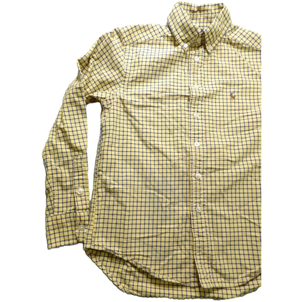 Ralph Lauren Boys Yellow Blue Plaid Long Sleeve Button Flesh Pony Shirt S 8 OCBD